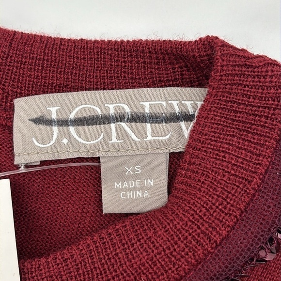 J. Crew Carolyn embellished crewneck burgundy sweater merino wool XS NWT CE699 - Picture 6 of 12